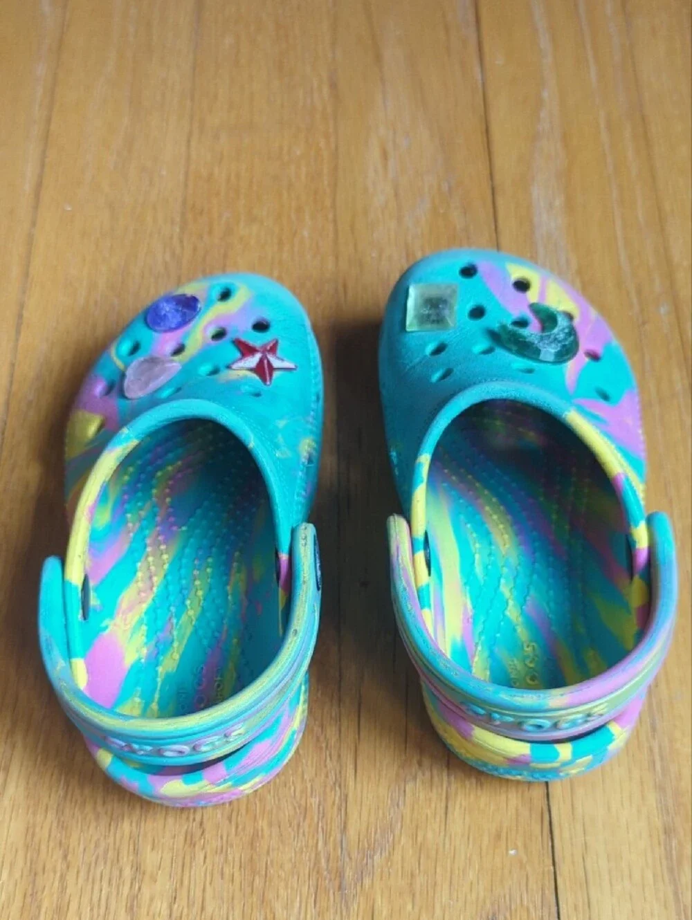 CROCS Kids Teal & Multicolor Clog Sandals with Star, Moon & Gem Charms
